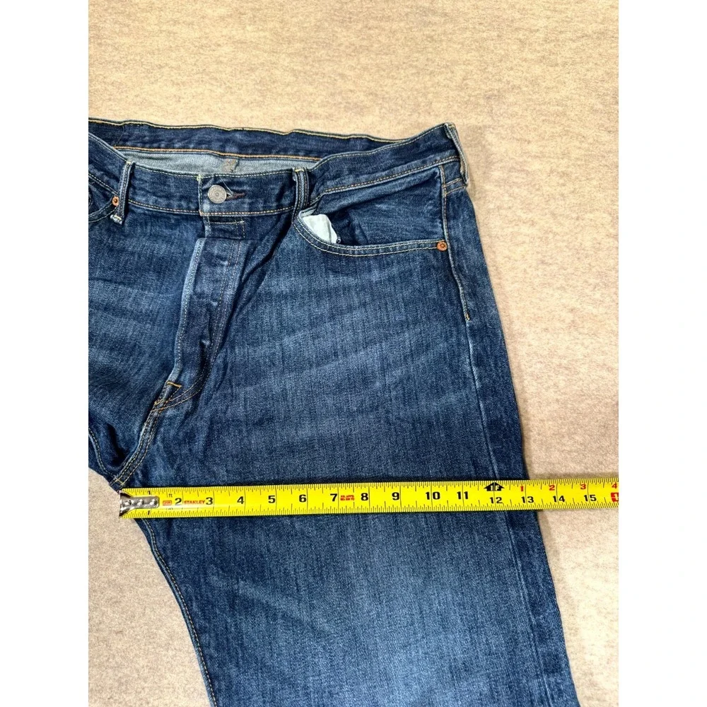 Levis 501 Original Jeans Men 38x30 Blue Denim Dark Wash Logo Straight Leg Cotton